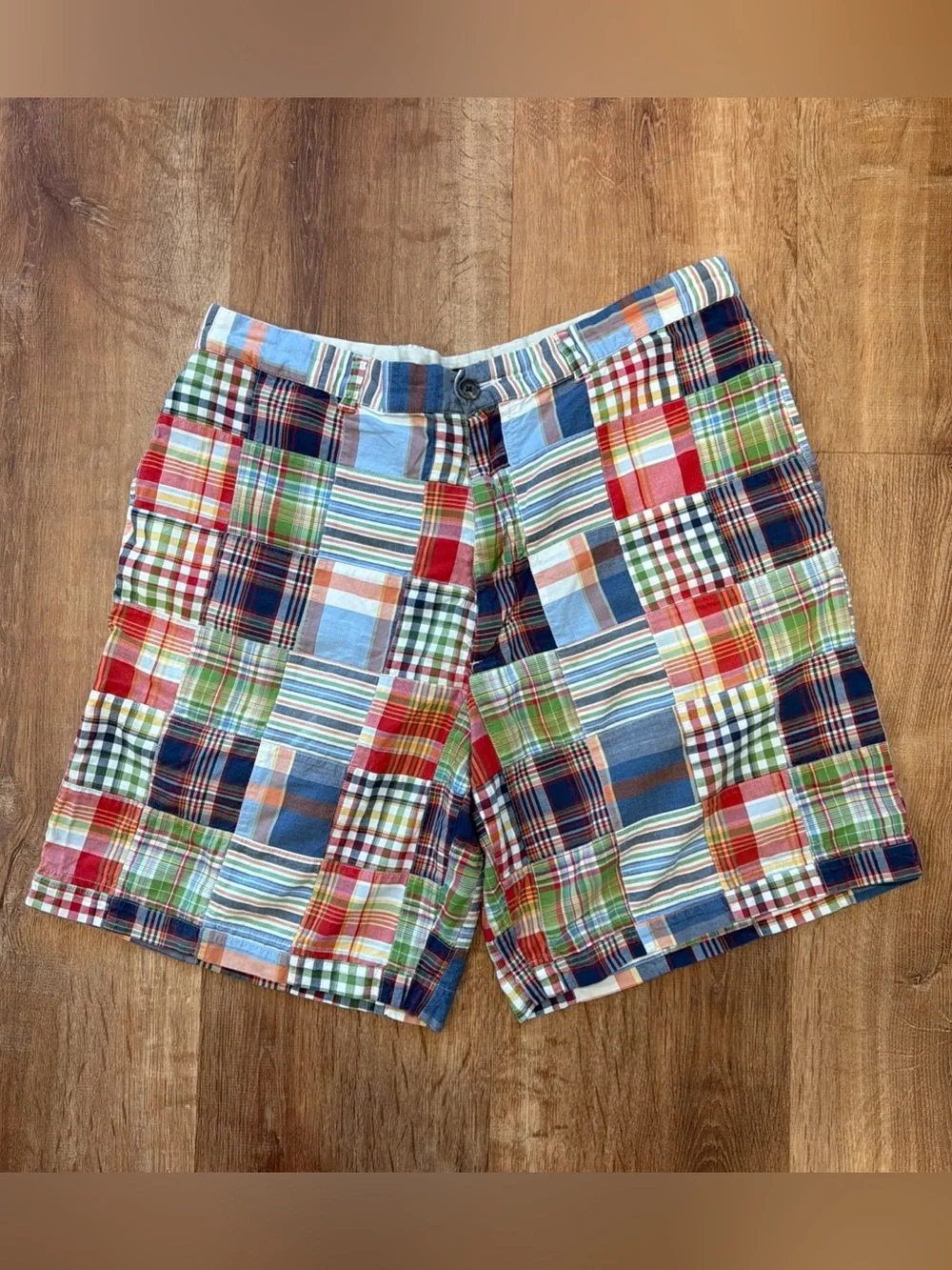 J. Crew Mens 36 Patchwork Indian Madras Plaid Shorts 8” Chino Casual Preppy